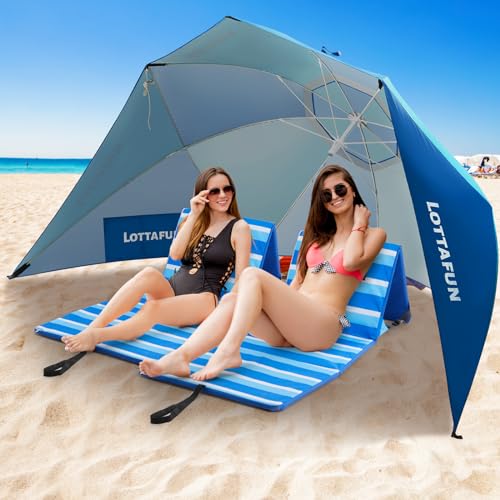 LOTTAFUN Beach Shelter Umbrella Premiere UPF 50+ Umbrella Shelter for Sun and Rain Protection for Adult (10-Foot,Blue Stripe) - color: Vertical Blue Stripe