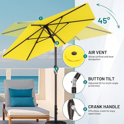 AreShark 7.5FT Patio Umbrella Table Market Umbrella with 6 Sturdy Ribs, Button Tilt/Crank Heavy-Duty Round Outdoor Umbrellas for Garden, Deck, Backyard,and Pool, Yellow - color: Yellow, size: 7.5FT