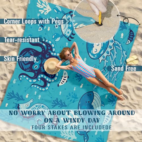 Famstar Beach Blanket Sandproof Waterproof 78''×81''1-5Adults Oversized,Compact Lightweight Durable Beach Mat for Travel Camping Hiking Picnic Blanket - color: Ocean Park, size: 78''×81''