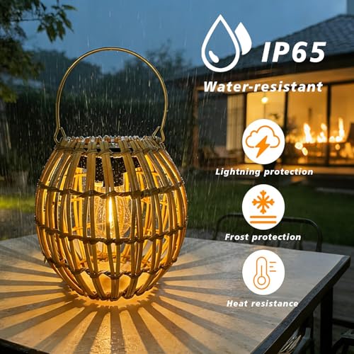 Solar Outdoor Lanterns, Hanging Rattan Lantern Handwoven Garden Lights Solar lamp Waterproof for Outside, Idea for Yard Gazebo Patio Pergola Pathway Front Porch Decor, 2 Pack