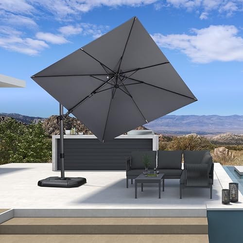 PURPLE LEAF 8.8' X 8.8' Left-right Tilt Patio Umbrella Outdoor Cantilever Swivel Square Umbrella with Tilt Aluminum Offset Umbrella with 360-degree Rotation for Garden Deck Pool Patio Light Grey - color: Light Grey, size: 9' X 9', style: Left-right Tilt