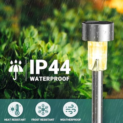 GIGALUMI 16 Pack Solar Path Lights Outdoor,Solar Lights Outdoor Waterproof,Stainless Steel LED Landscape Lighting,Solar Garden Lights for Driveway,Pathway,Patio,Yard - color: Warm White, size: 16 PACK