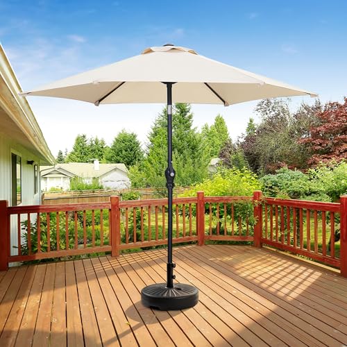 HYD-Parts 9FT Patio Umbrella Outdoor Table Umbrella,Market Umbrella with Push Button Tilt and Crank for Garden, Lawn, Deck, Backyard & Pool, with a Base (Khaki) - color: Khaki, size: Umbrella+Base