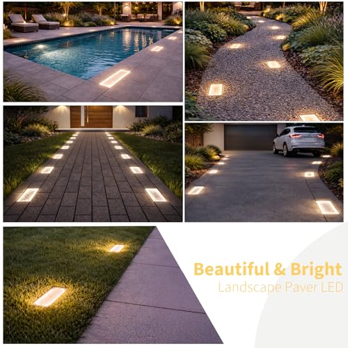 SHONELIGHTING 4x8″ Solar Ground Lights Outdoor, IP67 Waterproof & Super Bright 3500K, In-Ground Recessed LED for Path, Walkway, Driveway, Paver, Landscape & Garden (Warm White, 6 Pack)