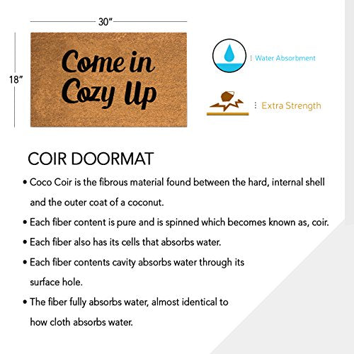 PLUS Haven Coco Coir Home Entrance Door Mat – 17.5" x 30" Come in Cozy Up Welcome Mat – Heavy-Duty Natural Fiber Doormat for Indoor & Outdoor Use - color: Coco