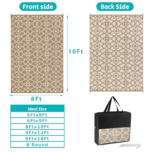 HEBE Outdoor Rug Waterproof 8x10, Plastic Straw Rug Camping Rug, Reversible Outdoor Patio Rugs RV Mat Clearance, Indoor Outside Floor Carpet for Porch,Deck,Camper,Balcony,Backyard - color: Beige, size: 8' x 10' (Rectangular)