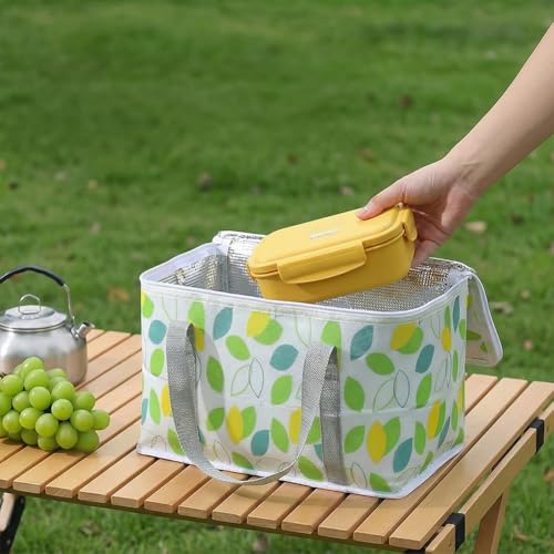 Insulated Picnic Bag Cooler, Reusable Beach Bag Cooler Bags with Zippered Top, Insulated Bag for Hot or Cold, Collapsible Picnic Basket for Picnic, Beach, Outdoor (13.7 * 7.8 * 7.8 in)