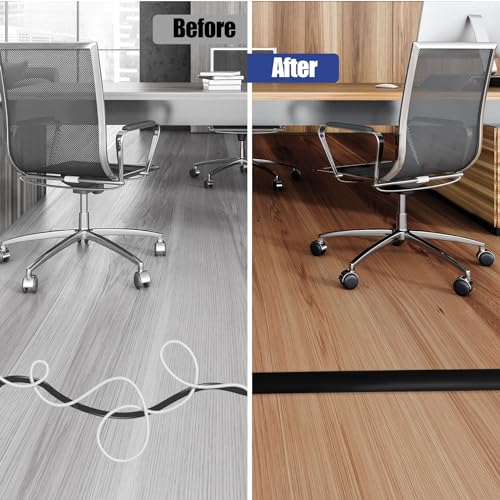 Floor Cord Cover Self Adhesive Cord Hider,3.3FT Cable Management, Extension Strip Protector for Wires, Prevent Cable Trips for Offices, Gyms, Exhibitions Cavity:0.3"(W) x 0.28"(H) Black - color: Black, size: 0.78" x 3.3'