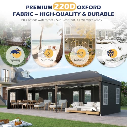 EROMMY 10x30 Heavy Duty Pop Up Canopy Tent with 8 Removable Sidewalls, Waterproof UV50+ Gazebo with Mosquito Netting, Easy Setup Instant Shelter for Backyard, Party, Wedding & Commercial Use, Black - color: Black, size: 10’x 30’