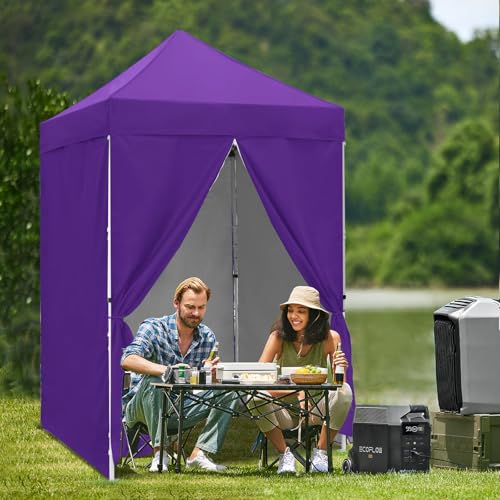 5x5 Pop Up Canopy Tent with Four Sidewalls, Instant Portable Beach Canopy, Outdoor Tent with Carry Bag for Camping, Sports, Tailgating, Events, Purple - color: Purple, size: With Four Walls