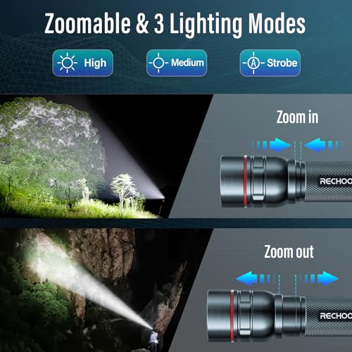 Rechargeable Flashlights High Lumens, G1000 Super Bright Flash Light 2 Pack, Small Zoomable LED Flashlight with 3 Lighting Modes, Portable Flashlight for Camping Essentials (Battery Included)-Grey - color: Gray, size: 2 Pack
