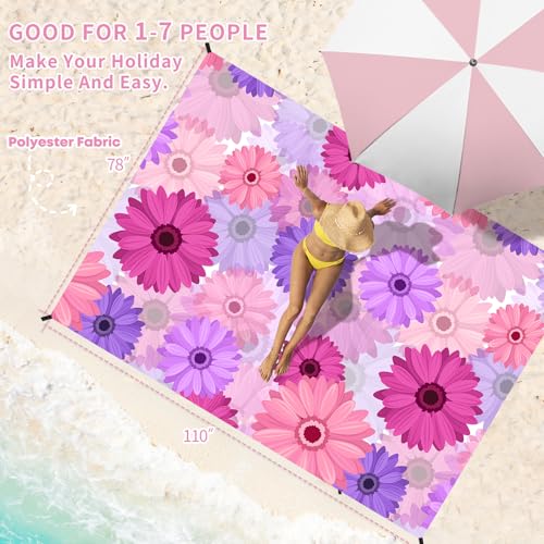 Beach Blanket Waterproof Sandproof Oversized Lightweight 78''×110'' 1-7 Adults Blanket Beach Large Picnic Mat for Travel Camping Hiking Picnic - color: Daisy, size: 78''x110''