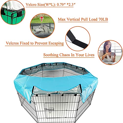 PJYuCien Dog Playpen Bottom Pad,Fits 24 Inch 8 Panels Regular Octagon Metal Exercise Pet Pen,Elastic Buckles Connections,Black (Note:Fence Not Included) - color: Only Blue Top Cover, Adhesive Tape Connections