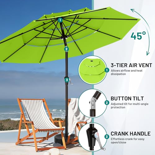 AreShark 9ft 3-Tier Patio Umbrellas, Outdoor Umbrella with 8 Sturdy Ribs UV Protection Windproof, Market Table Umbrella w/Push Button Tilt & Crank for Pool, Porch, Deck, Garden(Apple Green) - color: Apple Green
