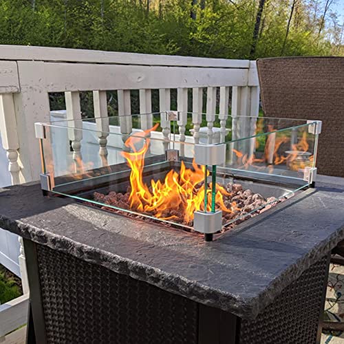 GASPRO 15" x 15" x 6" Fire Pit Glass Wind Guard, Tempered Glass Firepit Table Shield, Thick and Sturdy, with Hard Aluminum Corner Bracket & Rubber Feet, Easy to Assemble - size: 15" x 15" x 6"