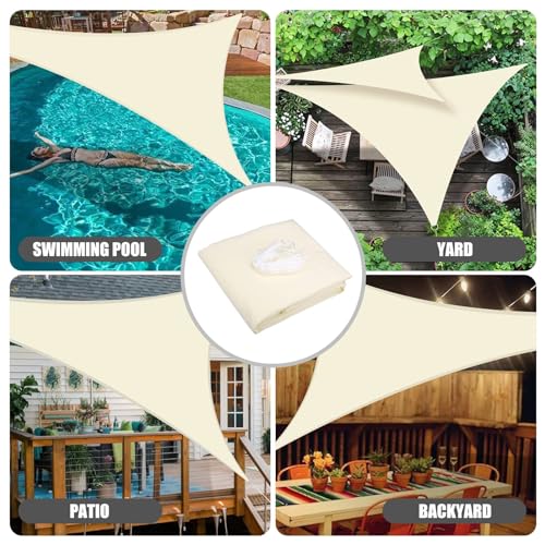 NeWEEN Triangle Shade Sail Sun Shade - 9' x 9' x 9' Waterproof UV Block Beige - color: Beige, size: 9'10'' X 9'10'' X 9'10''