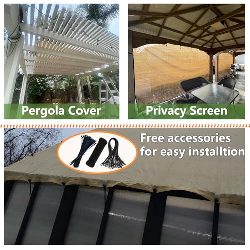 90% 12x12ft Sun Shade Cloth for Outdoor Deck Backyard Patio Garden Pergola Cover Canopy Beige - size: 90% 12x12ft