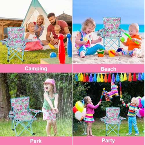 KABOER Kids Outdoor Folding Lawn and Camping Chair with Cup Holder and Carrying Bag, Children's Camping Chairs - color: Floral