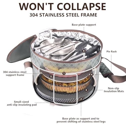 Pie Carrier With A Lid And Handle, With A Hard Edge That Won'T Collapse, Round Insulated Casserole Carrier,It Is Suitable For The Safe Transportation Of Cold And Hot Food (Grey) - color: Grey