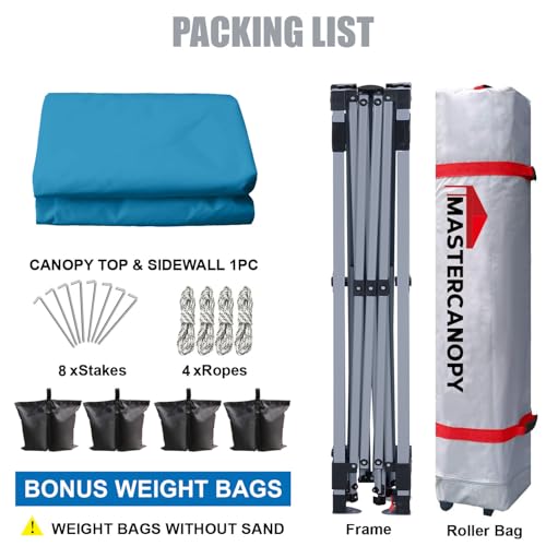 MASTERCANOPY Durable Pop-up Canopy Tent with 1 Sidewall (10'x10',Cyan Blue) - color: Cyan Blue, size: 10x10
