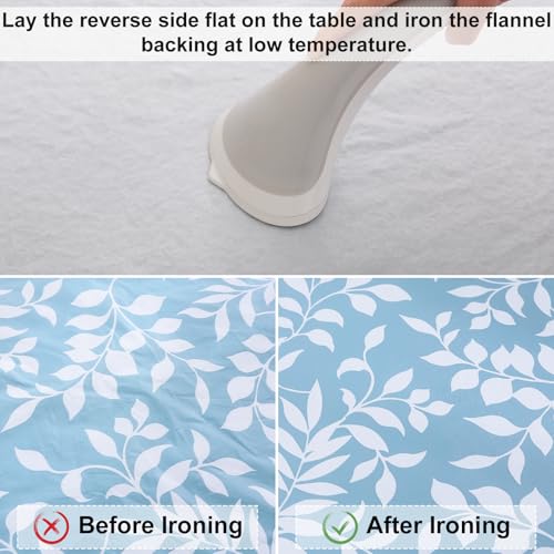 misaya Rectangle Vinyl Tablecloth, Fitted Table Cover, 100% Waterproof, Elastic Edge, Flannel Backing, Plastic Table Cloth Fit 5 Foot Folding Tables for Picnic, Camping (Blue Leaves, 30x60 inch) - color: Baby Blue, size: 60" x 30" (Rectangular)