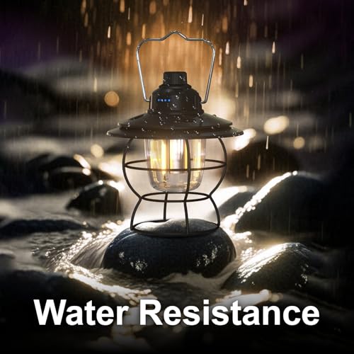 LED Camping Lantern Rechargeable Dimmable, Portable Vintage Outdoor Lantern 2700-6500K Waterproof, Hanging Retro Lamp Indoor Outdoor for Garden, Hiking, Emergency, Black - size: Black
