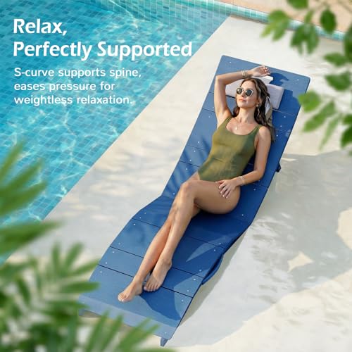 Stoog Folding Pool Lounge Chair, HIPS Outdoor Anti-Floating Recliner with Headrest, Pool Chairs for Hotel, Beach & Sun Decks, Blue - color: Blue