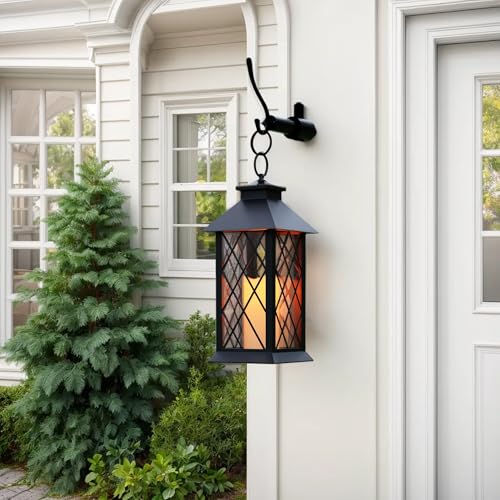 JOIONE Lanterns Decorative Indoor, 2 Packs 14" Battery-Powered Waterproof Black LED Candle Lanterns with Timer for Patio & Outdoor, Vintage Hanging Lantern for Home Decorations, Diamond - style: Diamond Decorative Lantern