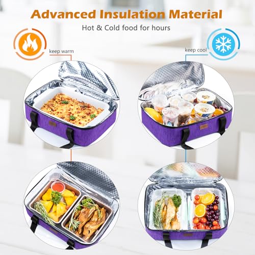 BAGSPRITE Insulated Casserole Carrier for Hot or Cold Food with Heat-resistant Mat, Casserole Dish Carrier Insulated Food Carrier, Hot Food Carrier, Foil Pan Carrier Fits 9" x 13" Baking Dish - color: Purple, size: Style A