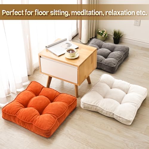 1 MIDDLE ONE Floor Pillow Set of 2, Memory Foam Floor Cushions for Adults, Large Meditation Pillow for Sitting, 22 x 22 Inches (Square | Orange) - color: Square | Orange