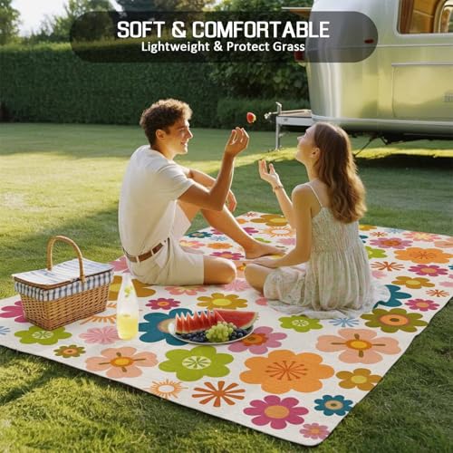 Outdoor Rug, Colorful Flower Boho Style Indoor Area Rug Outdoor Carpet RV Camping Rugs 6x9ft Retro Flowers Outside Mat for Patio Picnic Porch Deck Balcony Backyard - size: 6' x 9' (Rectangular)