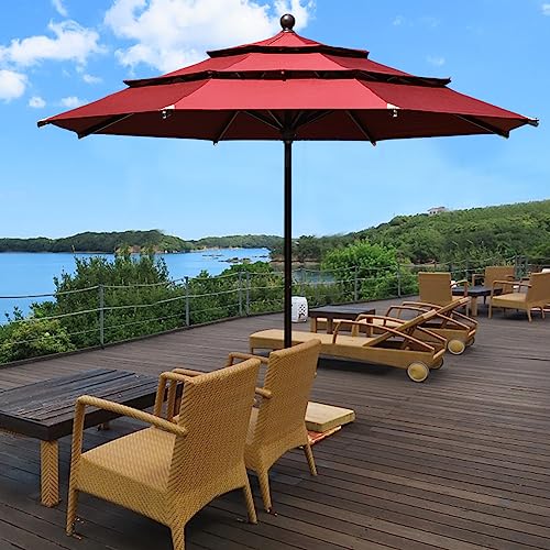 EliteShade USA 10-Year-Non-Fading 11ft 3-Tier Market Patio Umbrella, Commercial Grade Outdoor Table Umbrella with Cylinder Push-Up, Windproof & UPF 50+ UV Protection, Heavy Duty Ventilation for Garden, Deck, Pool, Backyard, Beach & Bistro, Burgundy - colo