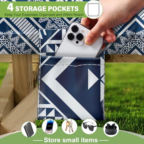 Fitted Picnic Table Cover with Bench Covers Waterproof Elastic Edges Rectangle Patio Tablecloth Outdoor Camping Essentials Stuff Rv Accessories Summer Trip Travel Camper Gifts for Woman Men, 96in 8 ft - color: Blue Diamond, size: 96in