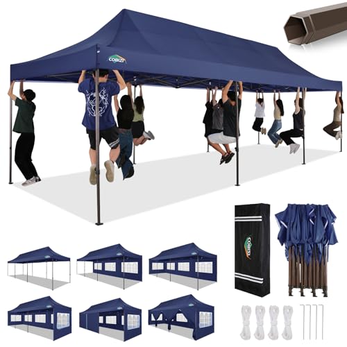COBIZI 10x30 Pop Up Canopy Tent Heavy Duty with 8 Removable Sidewalls, Commercial Portable Tents for Parties Ez Up Canopy All-Weather Windproof & Waterproof and UPF 80+ Wedding Tent Sun Shelter - color: Deep Blue, size: 10x30FT