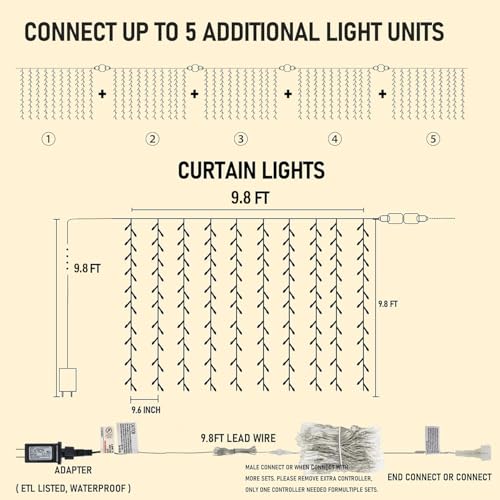 Dazzle Bright 300 LED Curtain Lights, Plug in Fairy Curtain Lights for Bedroom, Christmas Hanging String Lights Outdoor for Window Backdrop Wall Wedding Patio Indoor Dorm Party Decor, Warm White - color: Warm White