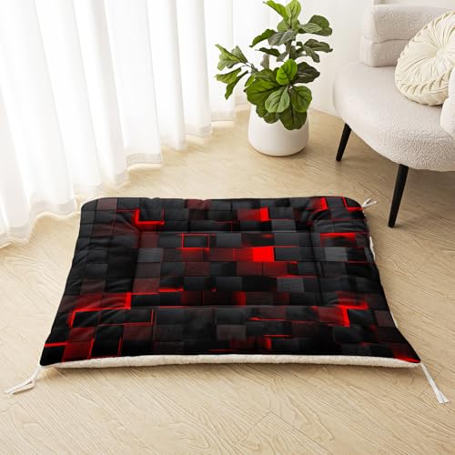 Nttopship Dog Cat Bed Mat Ultra Soft Fluffy Pet Bed Washable Fashion Dog Crate Beds Comfy Comfy Pet Sleeping Pad Suitable for Pet Raised Bed(30"x26",Red Black) - color: Red Black, size: Medium