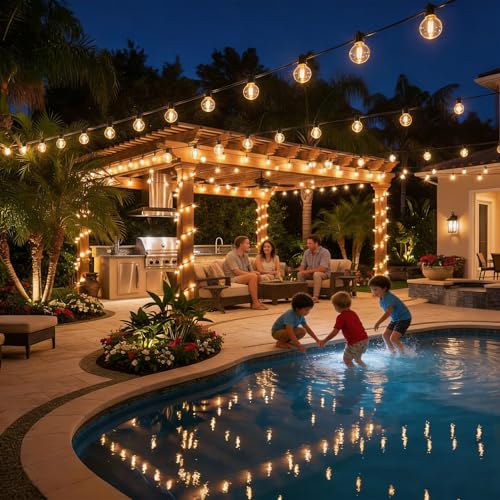 RTTY 150 FT Outdoor String Lights Patio Light for Outside, Waterproof G40 Shatterproof LED Bulbs, Dimmable Hanging Connectable Globe Lighting for Bistro, Backyard, Porch, Balcony, Cafe, Warm White - size: 150FT