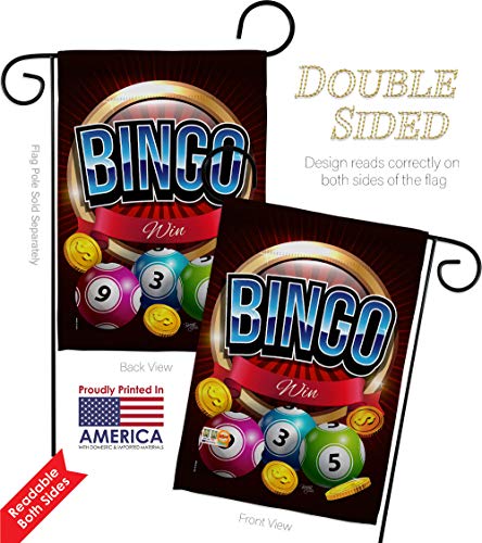 Bingo Win Garden Flag Set Wood Dowel Interests Game Bunco Night Dice Poker Hobbies Leisure Activity Small Decorative Gift Yard House Banner Double-Sided Made in USA 13 X 18.5 - size: Garden Flag Set 13"x 18.5" w/ Wood Dowel