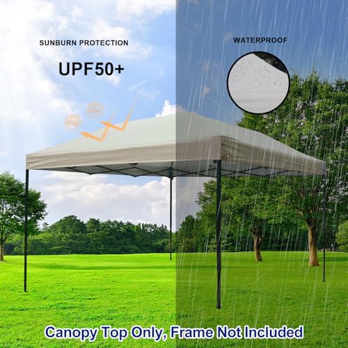 Joramoy 10×10 Canopy Replacement Top Only, Waterproof Pop Up Canopy Tent Top Cover with Ropes, Instant Canopy Top Sunshade Sliver Coated for Outdoor Garden Patio Camping (Beige) - color: Beige, size: 118"×118" Top Only(301×301cm）