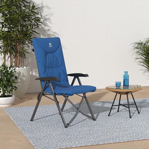 EVER ADVANCED Folding Padded Camping Chair 4 Positon Adjustable Recliner with High Back Support Portable for Adults, 300lbs Weight Capacity, Blue - color: Blue