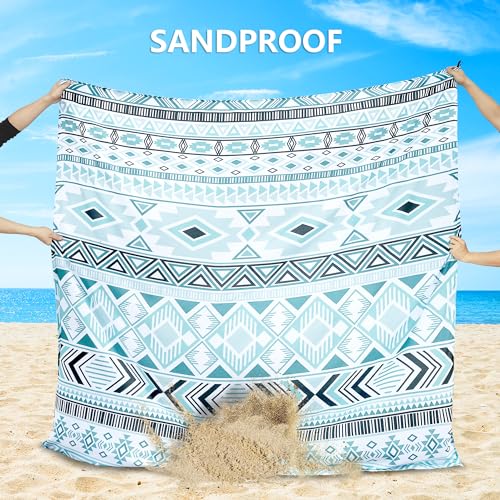 HIHOHO Beach Blanket Waterproof Sandproof Extra Large Beach Mat 79" X 83"/120"x108"for 1-8 Adults Quick Drying Durable Outdoor Picnic Mat for Beach Travel Camping Hiking - color: Bohemian Greenblack, size: 79" X 83"（1~3 person）