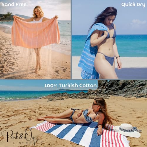 2 Pack The Turkish Beach Towel 40x72 Inches, Oversized 100% Cotton Sand Free Lightweight Absorbent Quick-Dry (Aqua Baby Pink) - color: Aqua/Baby Pink