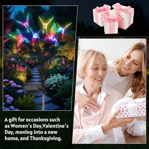 4 Pack Solar Hummingbird Lights Outdoor Garden, 6 Head Solar Swaying Pathway Stake Lights Waterproof for Yard Lawn Patio Walkway Landscape Decor - style: Hummingbird
