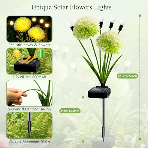 Solar Lights Outdoor Waterproof, 6 Pack Solar Firefly Swaying Lights with Flowers, Flower Light Garden Decor for Outside Yard Patio Thanksgiving Christmas for Women Grandma - color: Warm White, size: 6 pack