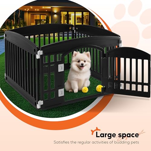 HealSmart 4 Panel 24" Plastic Dog Playpen, Folding & Portable Pet Playpen for Indoor & Outdoor Use, Safe & Secure Fence, Ideal for Small to Medium Dogs, Black - color: Black, size: 24 Inch 4 Panels, style: Plastic