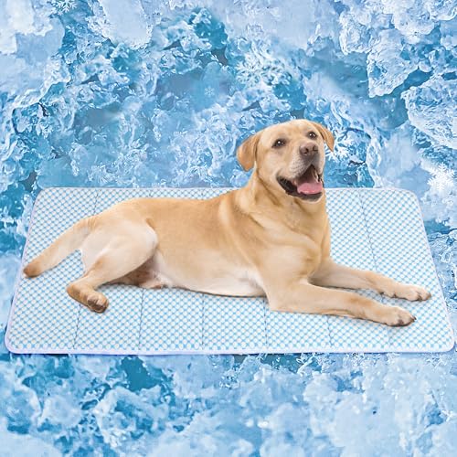 Cooling Dog Mat Q-Max>0.5 - Rapid Cooling Tech, Thin Breathable Crate Pad, Portable Washable Summer Mat, Chill Soothing Fabric - 41"x27" Extra Large Dog, Blue - color: Blue, size: 41"L x 27"W x 0.8"H
