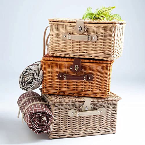 Willow Picnic Basket Set for 4 Persons with Large Insulated Cooler Bag and Waterproof Picnic Blanket, Wicker Picnic Hamper for Camping,Outdoor,Gift,Wedding,Valentine Day,Red - color: Red