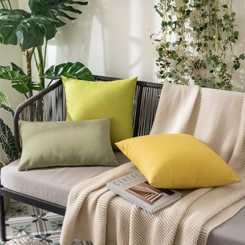 MIULEE Pack of 2 Decorative Outdoor Solid Waterproof Throw Pillow Covers Spring Faux Linen Garden Farmhouse Cushion Cases for Patio Tent Balcony Couch Sofa 16x16 Inch Light Olive Green - color: Light Olive Green, size: 16" x 16" (Pack of 2)