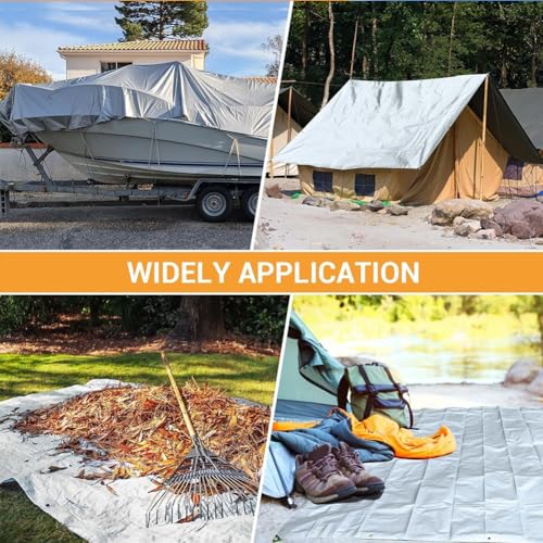 6 x 20ft Tarps Heavy Duty Thick Waterproof, Poly Canopy Silver + Black Tent Shelter Cover, 16 Mil Tarpaulin Shade, Rip and Tear Proof, UV Resistant Tarpaulin with Grommets and Reinforced Edges - color: Silver+black（16mil）, size: 6 x 20ft