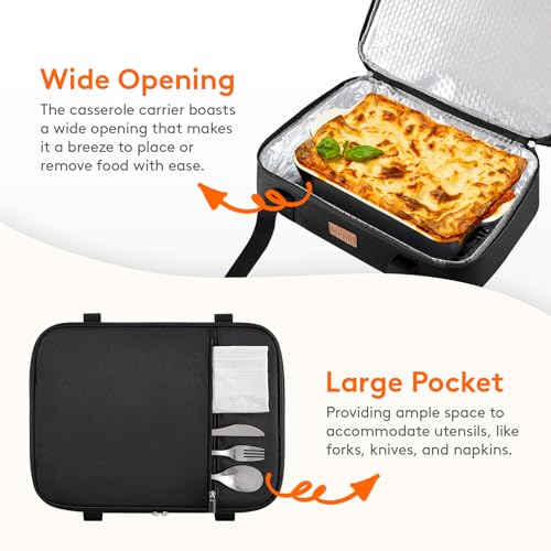 Lifewit Insulated Double Decker Casserole Carrier, Expandable Lasagna Lugger Tote Bag for Hot or Cold Food, Fits 9" x 13" Baking Dish for Potluck Parties, Picnic and Cookouts, Black - color: Black